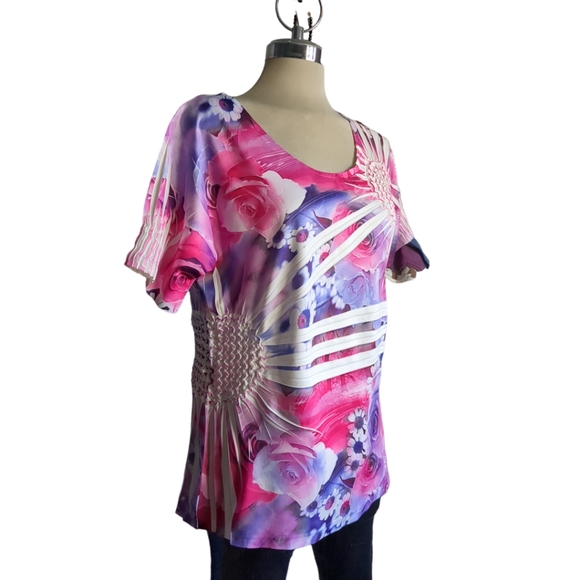 REVES COLLECTION Beautiful Floral Print Pink Purple and White Colors Size L - Picture 10 of 16